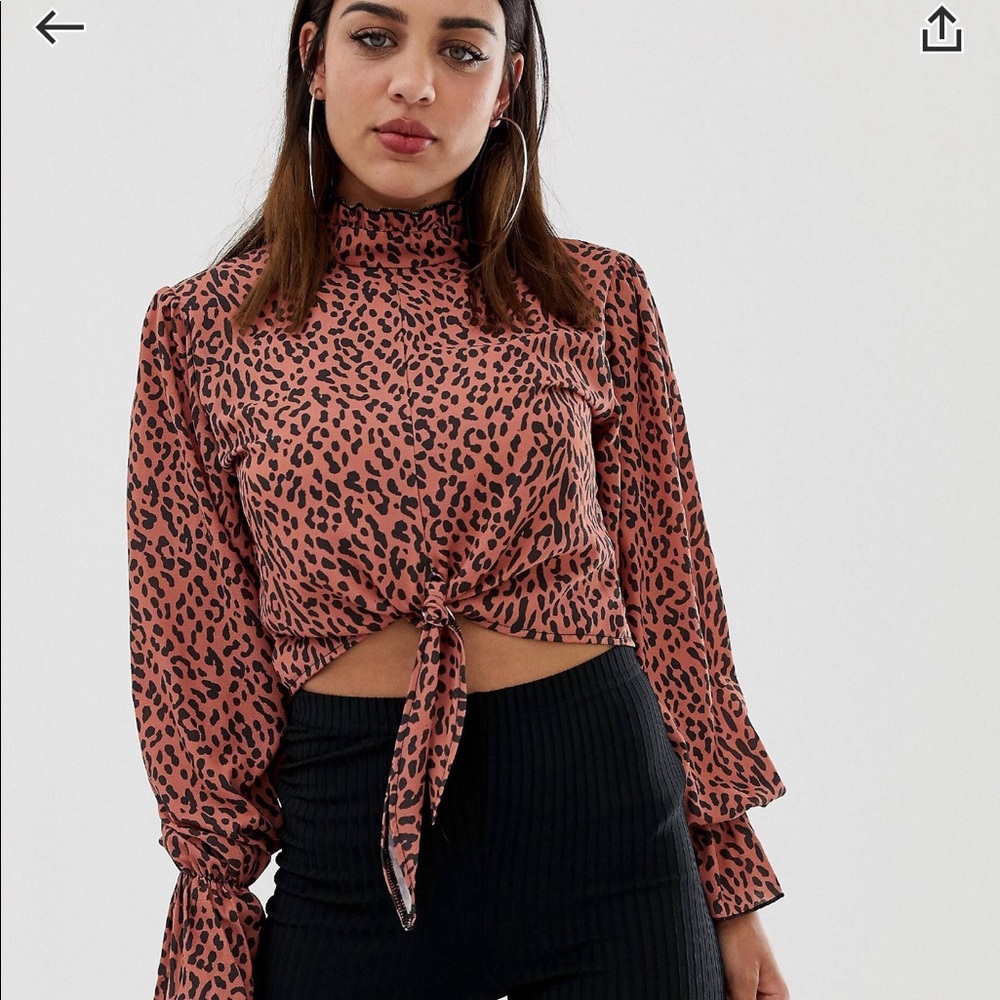 PrettyLittleThing Animal Print Crop Top with Tie